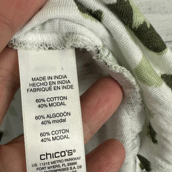 Women's Chicos White & Green Animal Print Cotton Modal Knit Short Sleeve Top XL - Picture 5 of 6